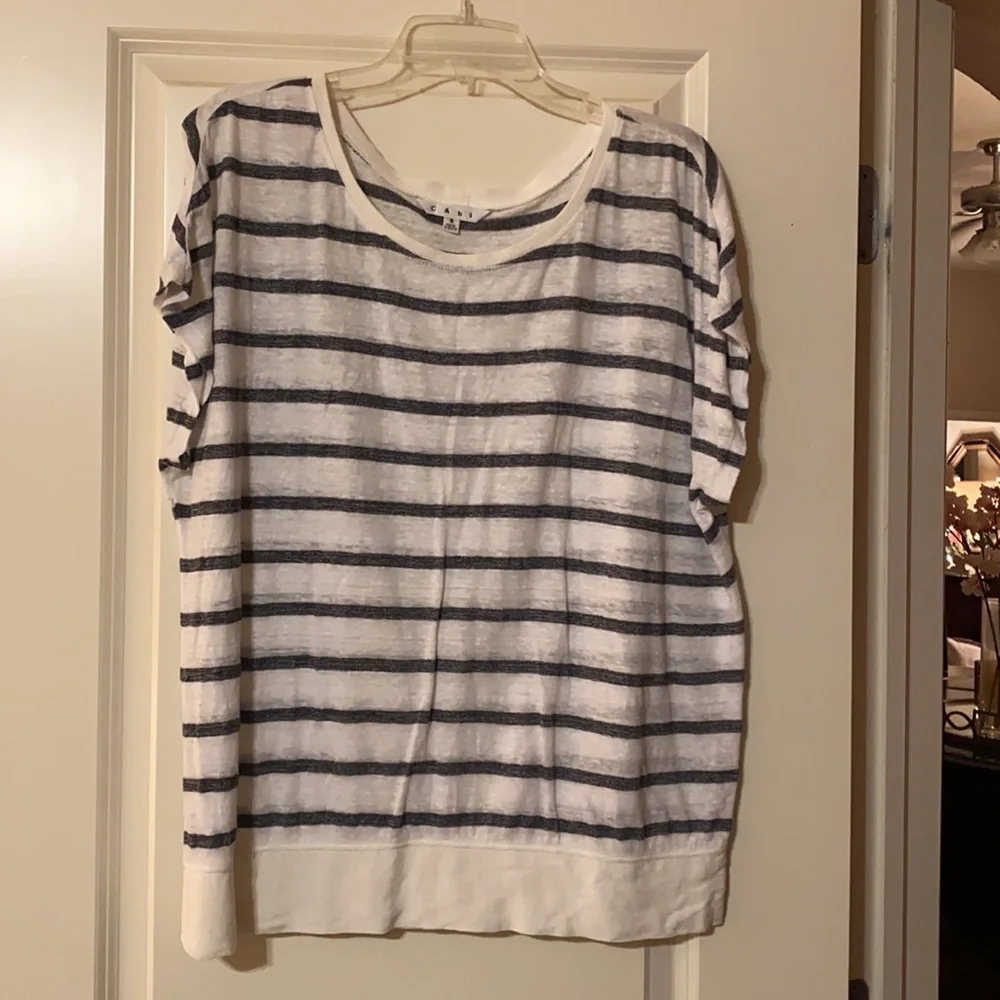 Cabi White with Black strips Top Size Small - Picture 1 of 3